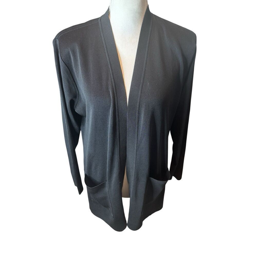Exclusively Misook Black Open Front Cardigan Sweater Women's Medium Pockets